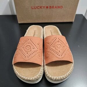 NIB Women's Lucky Brand Lemana Espadrille Flat Slide Sandals Size 7.5M